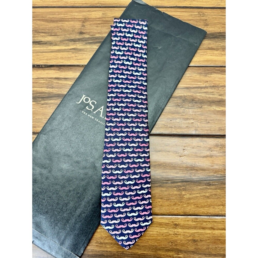 NWT Jos. A. Bank Mustache Neck Tie Men’s Pink Navy
